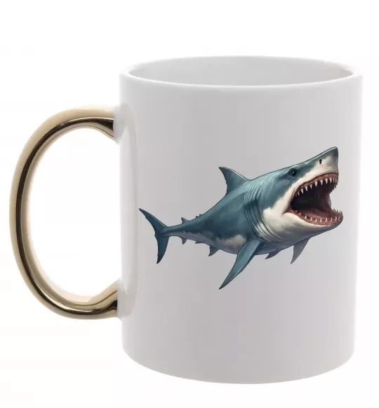 Чашка з кольоровою ручкою Велика акула Золото фото