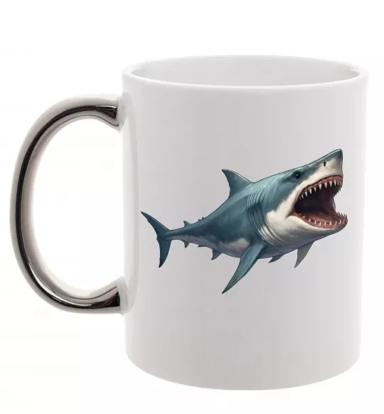 Чашка з кольоровою ручкою Велика акула Срібло фото