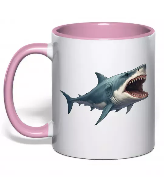 Чашка з кольоровою ручкою Велика акула Ніжно рожевий фото