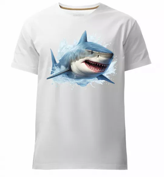 Мужская премиум футболка Акула на хвилі Белый фото