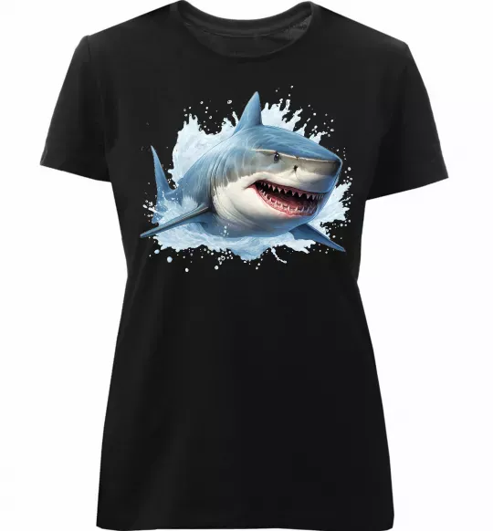 Жіноча преміум футболка Акула на хвилі Чорний фото