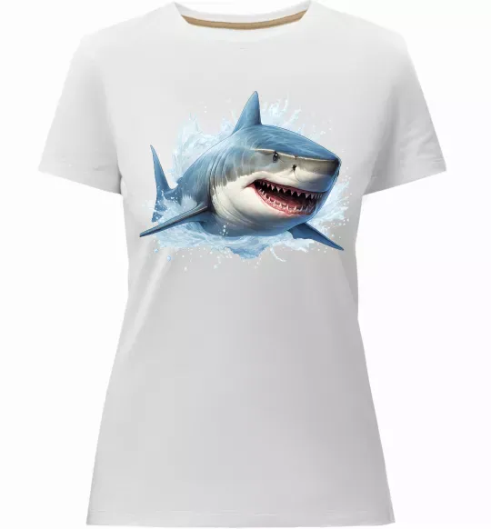 Жіноча преміум футболка Акула на хвилі Білий фото
