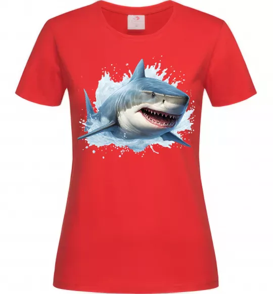 Жіноча футболка Акула на хвилі Червоний фото
