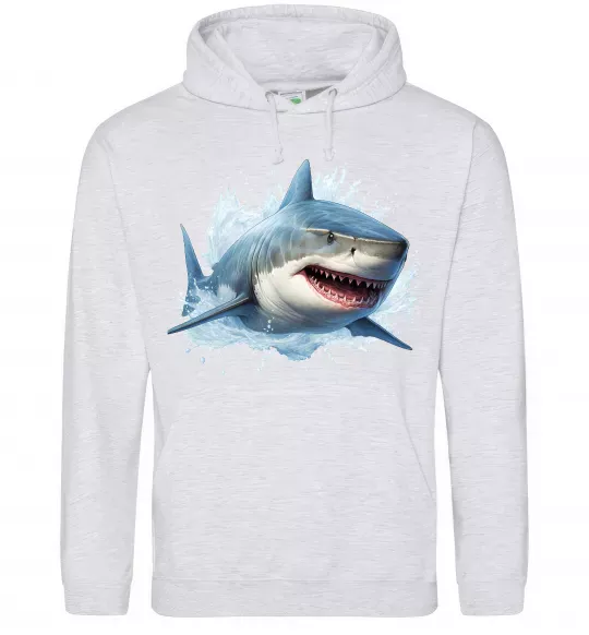 Мужская толстовка (худи) Акула на хвилі Серый меланж фото