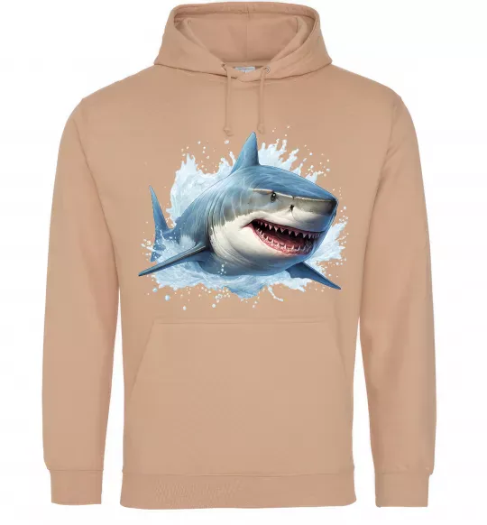 Мужская толстовка (худи) Акула на хвилі Песочный фото