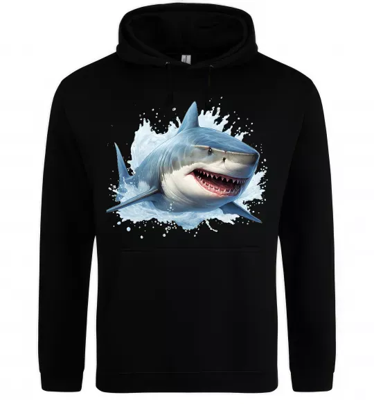 Жіноча толстовка (худі) Акула на хвилі Чорний фото
