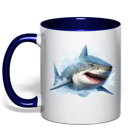 Чашка з кольоровою ручкою Акула на хвилі Глибокий темно-синій фото