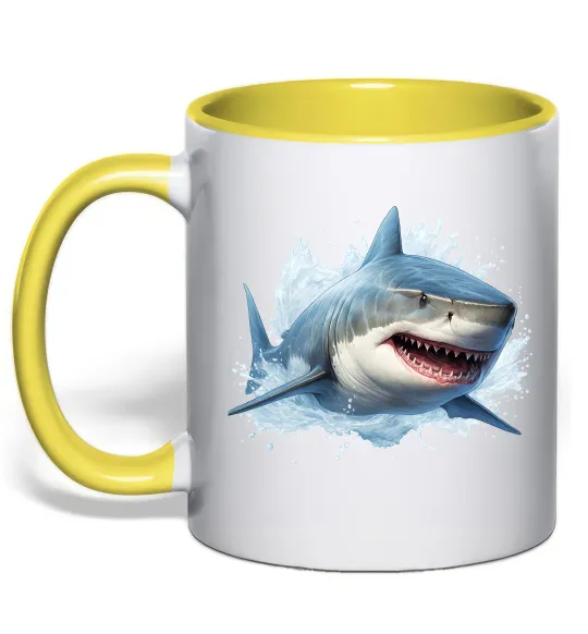 Чашка з кольоровою ручкою Акула на хвилі Лимонний фото