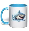 Чашка з кольоровою ручкою Акула на хвилі Блакитний фото