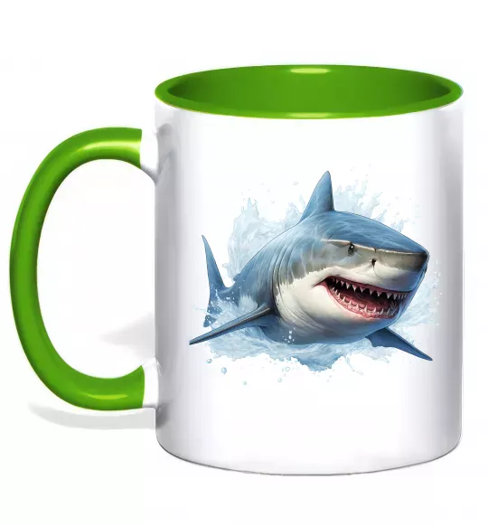 Чашка з кольоровою ручкою Акула на хвилі Зелений фото