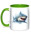Чашка з кольоровою ручкою Акула на хвилі Зелений фото