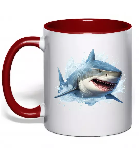 Чашка з кольоровою ручкою Акула на хвилі Червоний фото