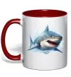 Чашка з кольоровою ручкою Акула на хвилі Червоний фото
