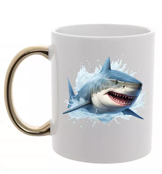 Чашка з кольоровою ручкою Акула на хвилі Золото фото