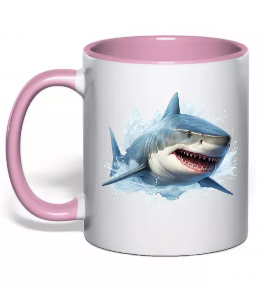 Чашка з кольоровою ручкою Акула на хвилі Ніжно рожевий фото