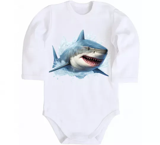 Дитячий бодік Акула на хвилі Білий фото