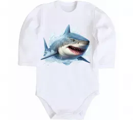 Дитячий бодік Акула на хвилі Білий фото