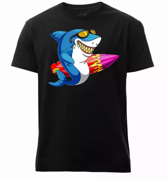 Мужская премиум футболка Акула з серфом Черный фото