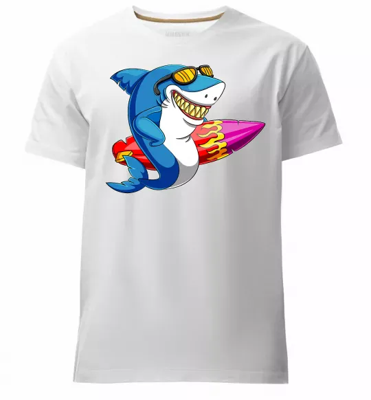 Мужская премиум футболка Акула з серфом Белый фото