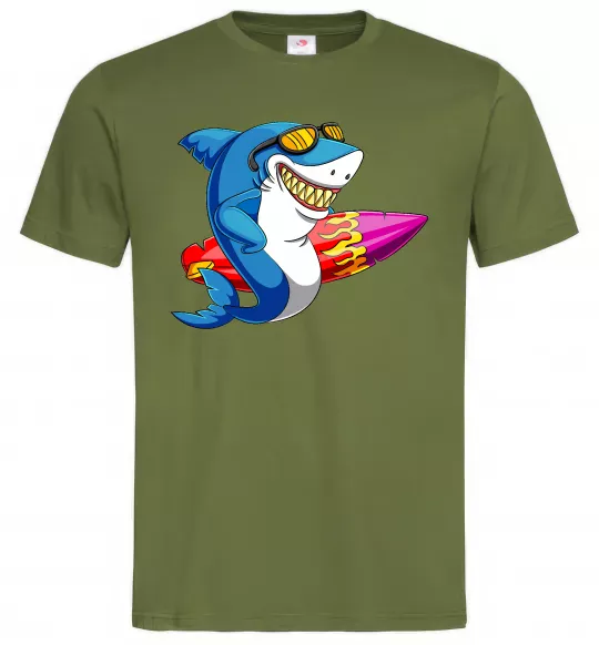 Мужская футболка Акула з серфом Оливковый фото