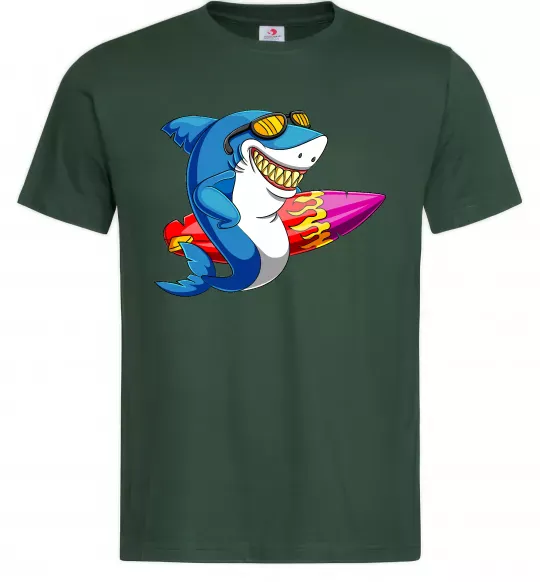 Мужская футболка Акула з серфом Темно-зеленый фото