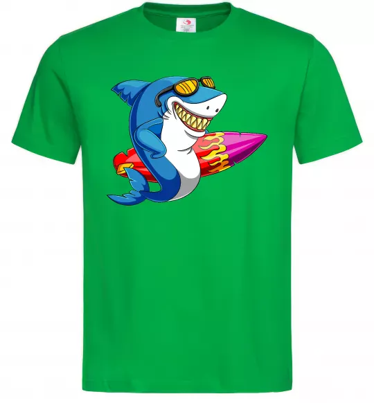 Мужская футболка Акула з серфом Зеленый фото