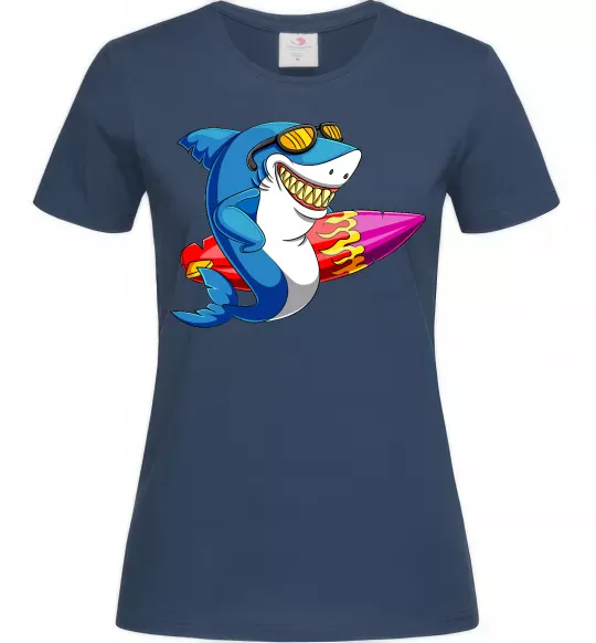 Жіноча футболка Акула з серфом Темно-синій фото