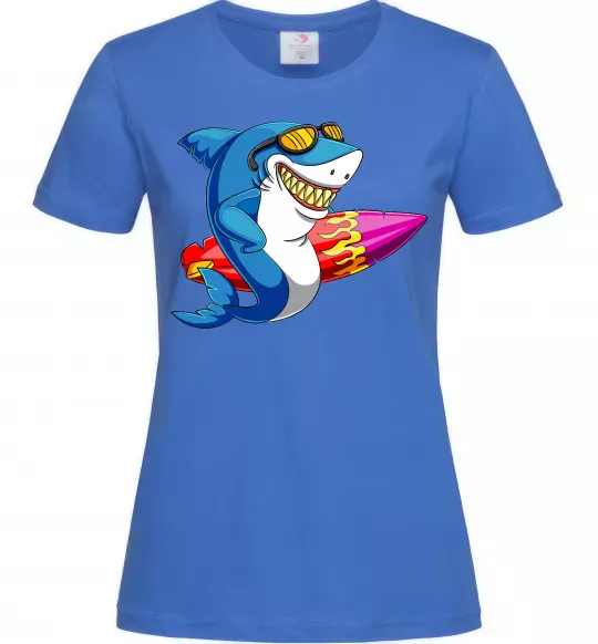 Жіноча футболка Акула з серфом Яскраво-синій фото