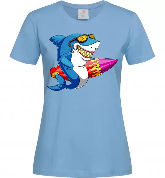 Жіноча футболка Акула з серфом Блакитний фото