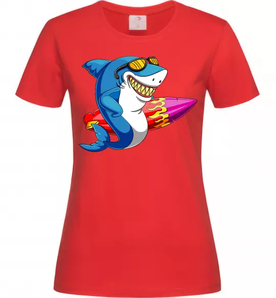 Жіноча футболка Акула з серфом Червоний фото