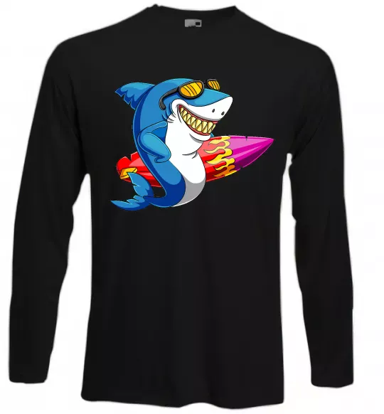 Лонгслів Акула з серфом Чорний фото