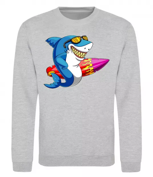 Світшот Акула з серфом Сірий меланж фото
