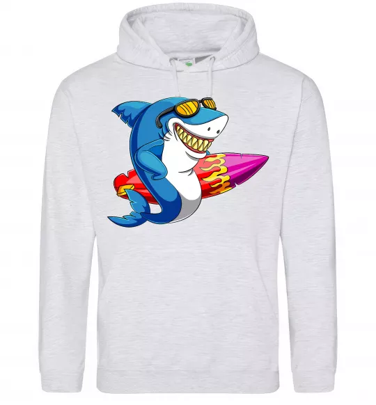 Мужская толстовка (худи) Акула з серфом Серый меланж фото
