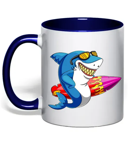 Чашка с цветной ручкой Акула з серфом Глубокий темно-синий фото