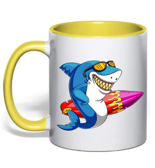 Чашка з кольоровою ручкою Акула з серфом Лимонний фото