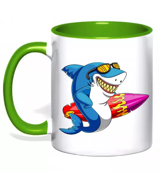 Чашка с цветной ручкой Акула з серфом Зеленый фото