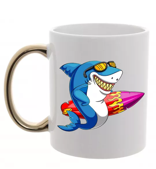 Чашка с цветной ручкой Акула з серфом Золото фото