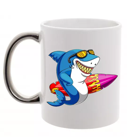 Чашка с цветной ручкой Акула з серфом Серебро фото