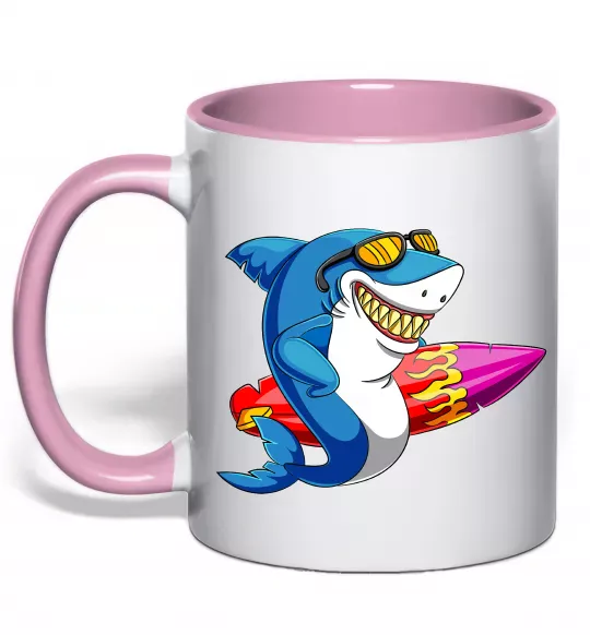 Чашка с цветной ручкой Акула з серфом Нежно розовый фото