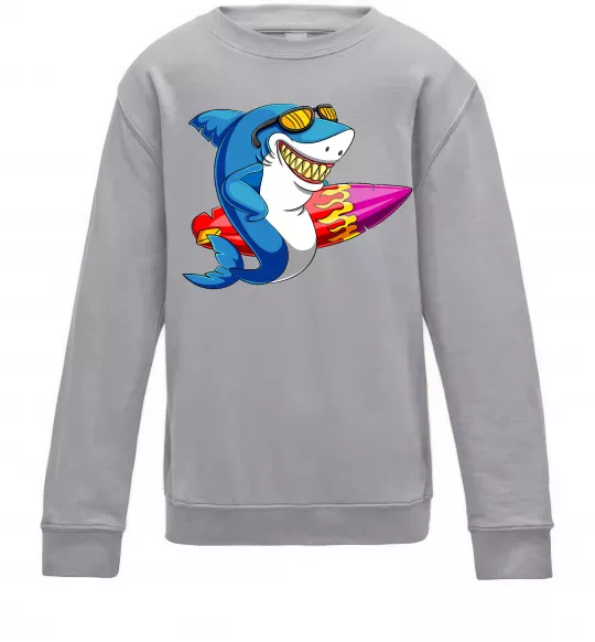 Детский Свитшот Акула з серфом Серый меланж фото