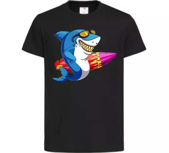 Детская футболка Акула з серфом Черный фото