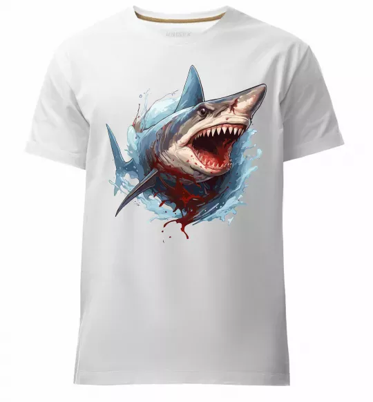 Мужская премиум футболка Зла акула в крові Белый фото