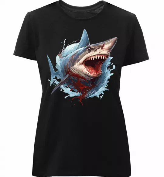 Женская премиум футболка Зла акула в крові Черный фото