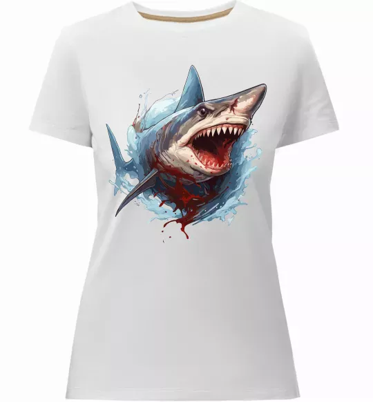 Женская премиум футболка Зла акула в крові Белый фото