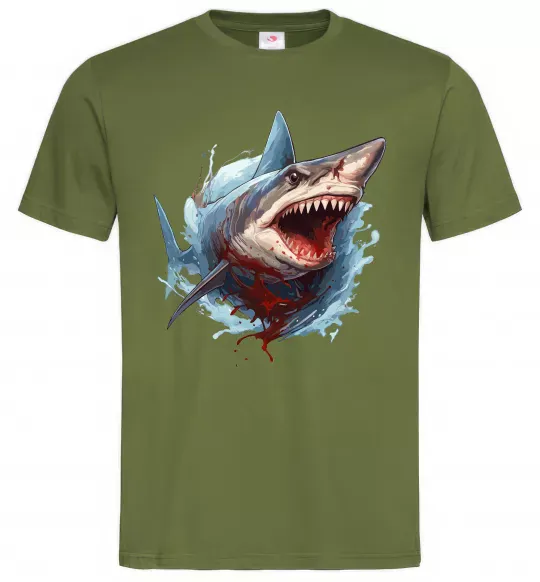 Мужская футболка Зла акула в крові Оливковый фото