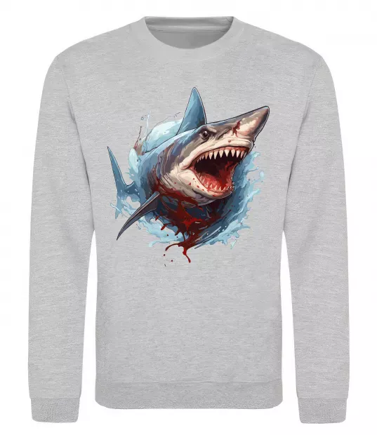 Свитшот Зла акула в крові Серый меланж фото