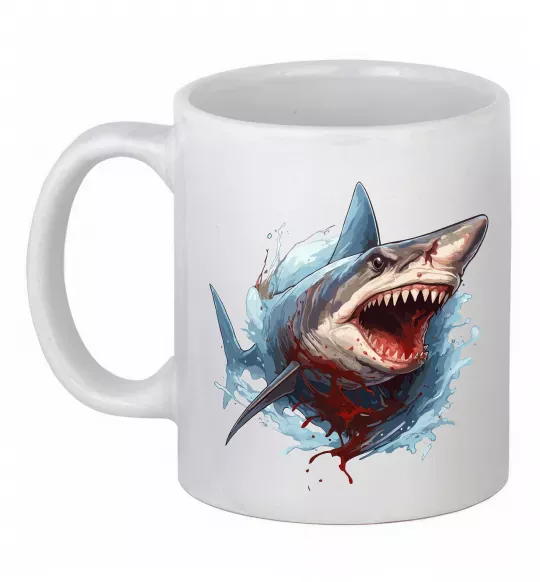 Чашка керамічна Зла акула в крові Білий фото