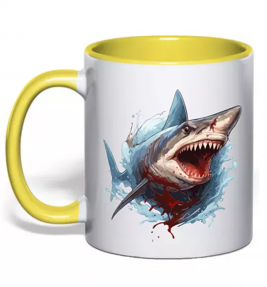 Чашка с цветной ручкой Зла акула в крові Солнечно желтый фото