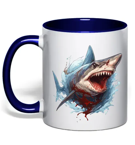 Чашка с цветной ручкой Зла акула в крові Глубокий темно-синий фото