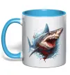 Чашка с цветной ручкой Зла акула в крові Голубой фото